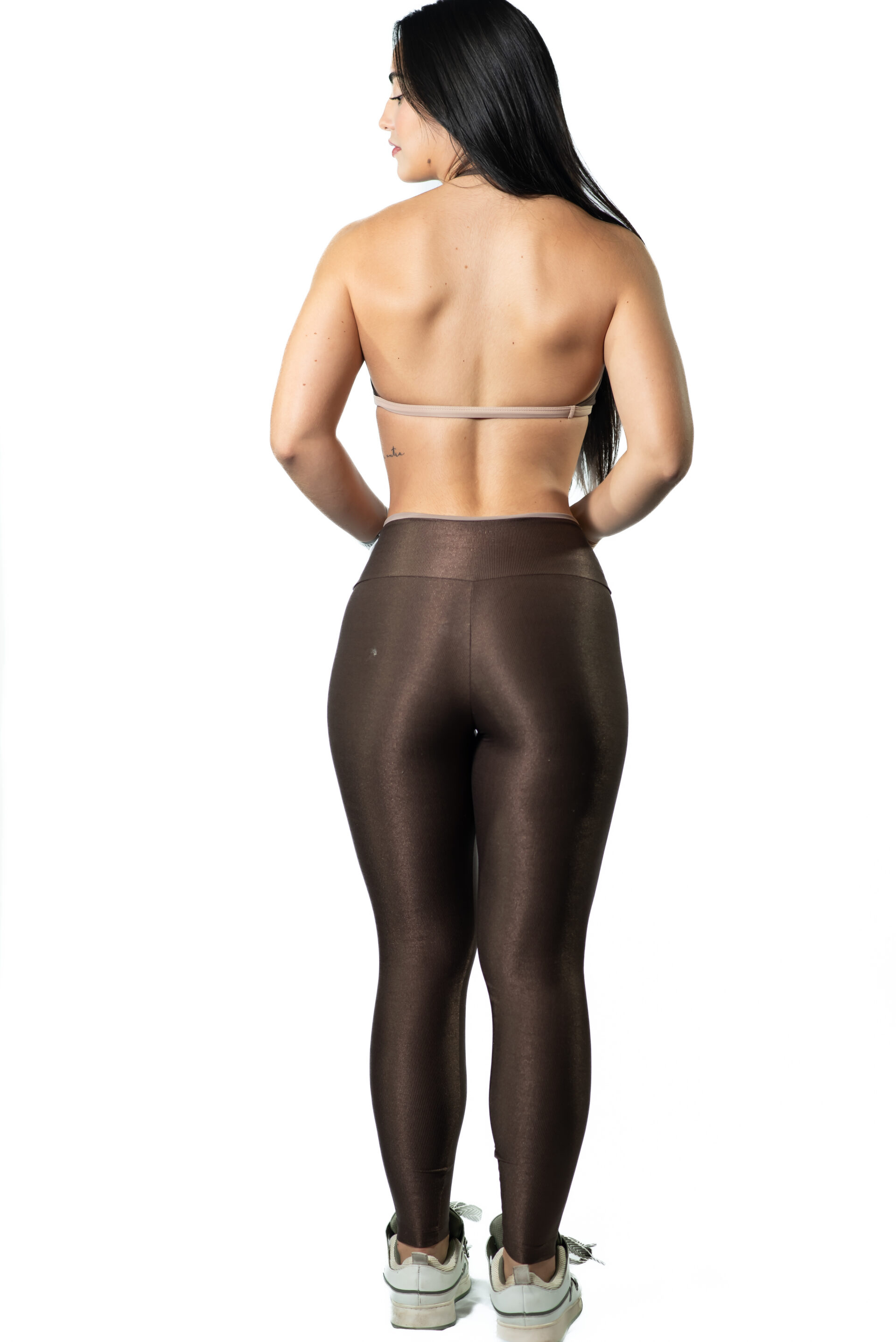 Calça Bicolor Line Alta Compressão Deep Brown c/ Bege - Image 3