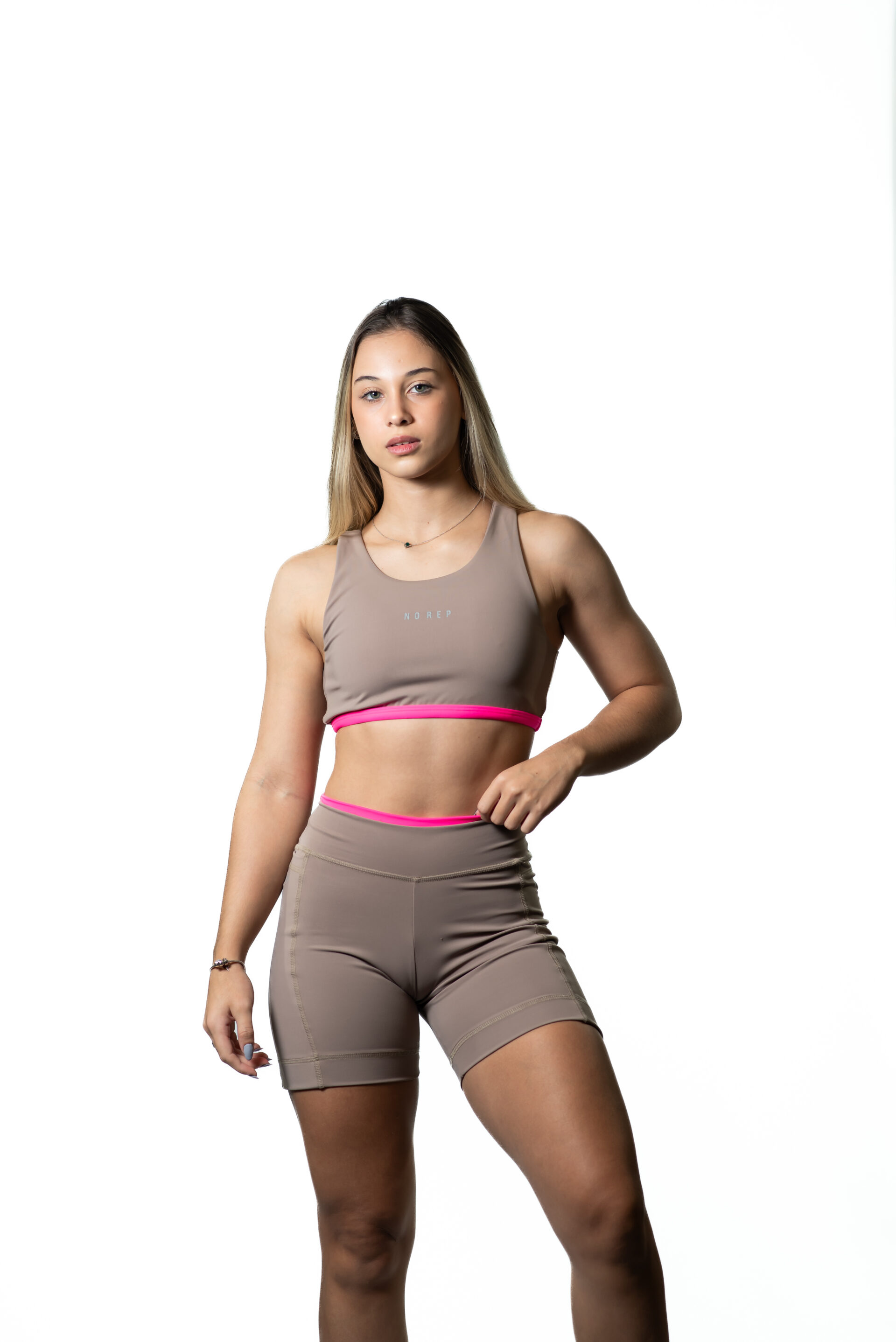 Short Fly Bicolor Dusty Beige c/ Rosa Neon - Image 2