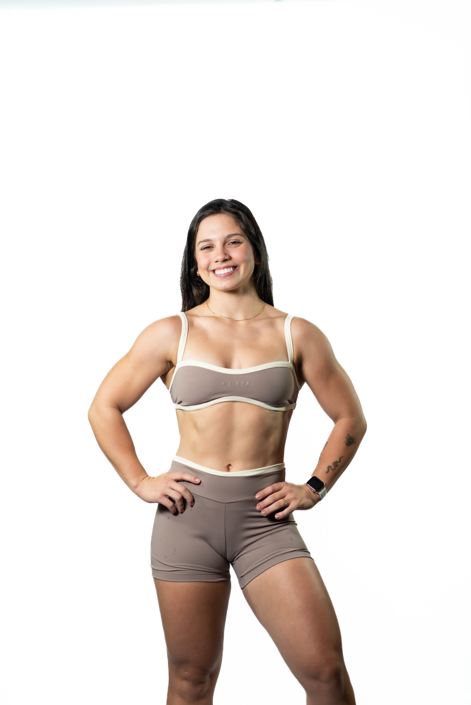 Short Bicolor Line Dusty Beige c/ Off White
