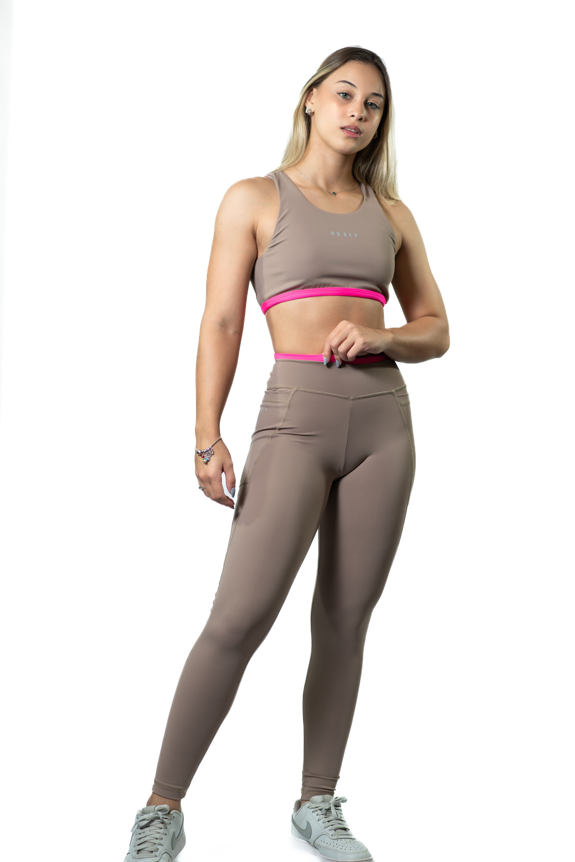 Calça Fly Bicolor Dusty Beige c/ Rosa Neon