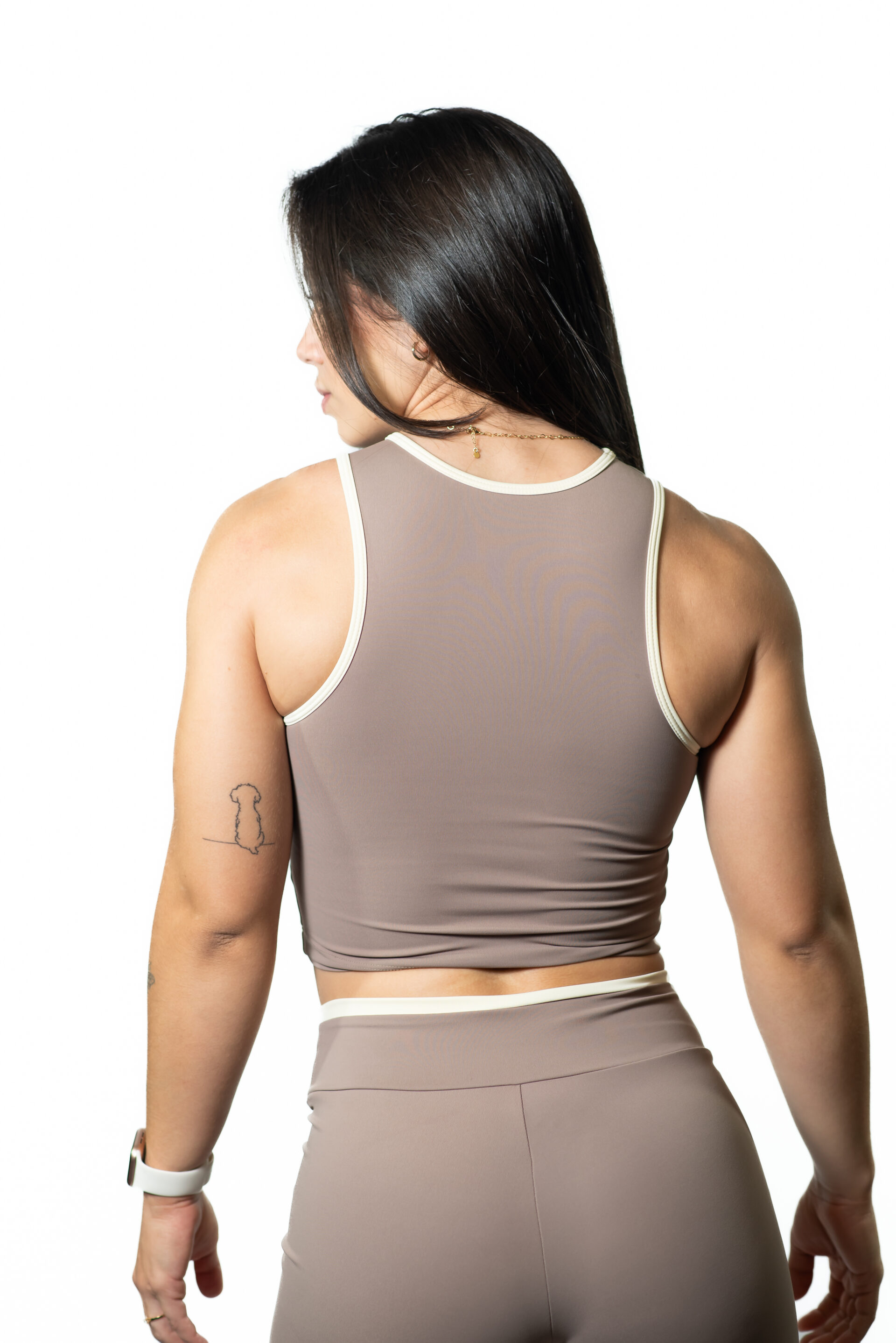 Top Long Dusty Beige Viés Off White - Image 2
