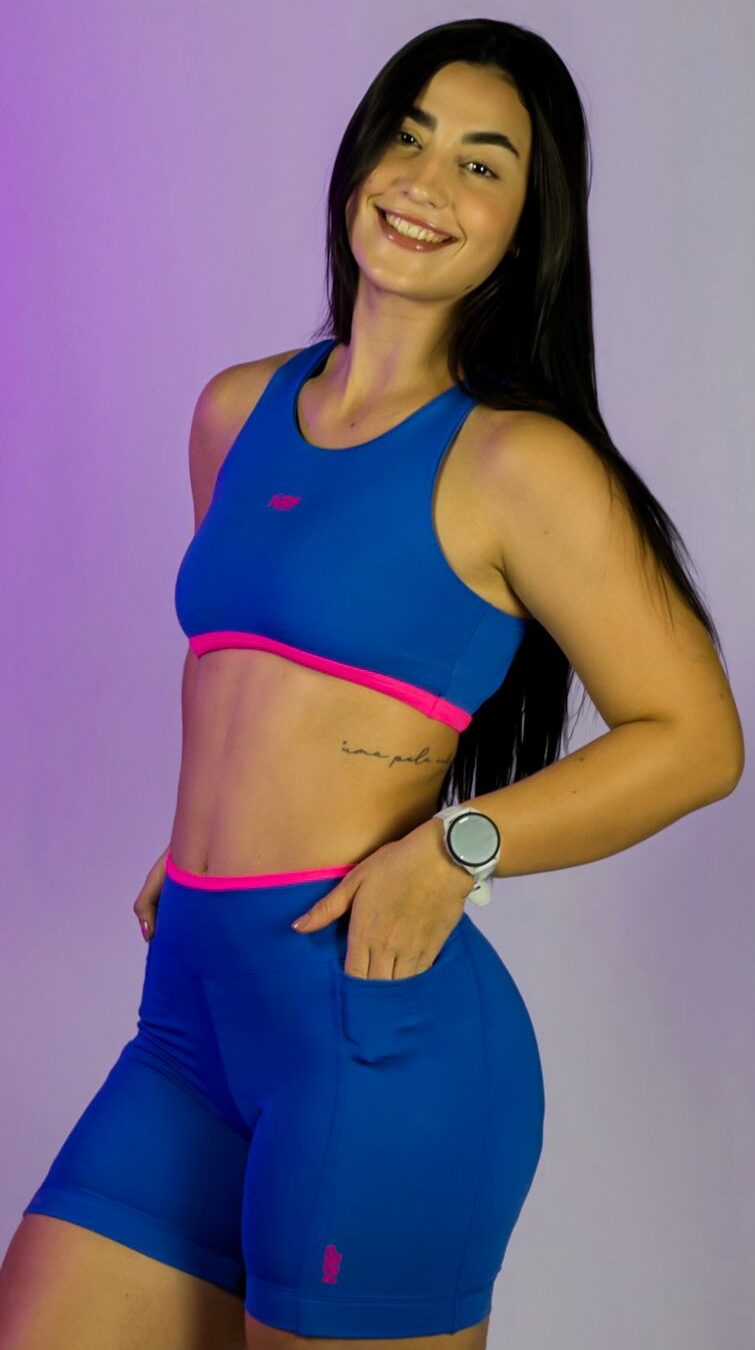 Short Fly Bicolor Line Dazz Blue c/ Rosa Neon - Image 2