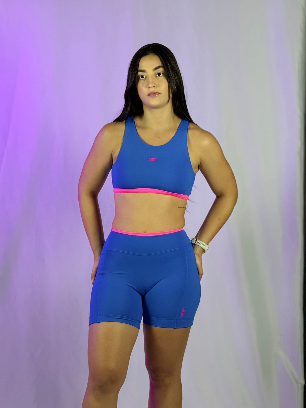 Short Fly Bicolor Line Dazz Blue c/ Rosa Neon