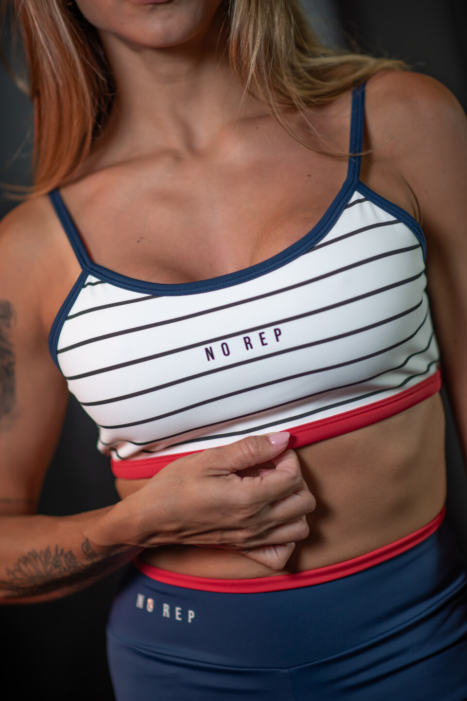 Top New Basic Listrado Cós Vermelho Viés Deep Blue