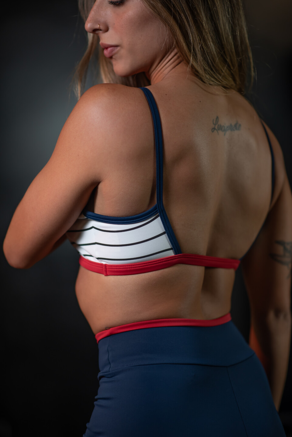 Top New Basic Listrado Cós Vermelho Viés Deep Blue - Image 2